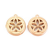 Brass Locket Pendants, Diffuser Locket, Hollow, Flat Round, Light Gold, 28x25.5x5.5mm, Hole: 2mm(KK-N330-02)