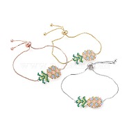 Adjustable Seed Beads Bolo Bracelets, Slider Bracelets, with Brass Box Chains, Pineapple, Mixed Color, 9-1/4 inch(23.4cm), 1mm(BJEW-JB04627)