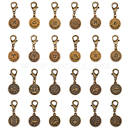 4 Sets 12 Constellations Flat Round Alloy Pendants Decoration, Zinc Alloy Lobster Claw Clasps Charms, Antique Bronze, 30.5mm, 12pcs/set(HJEW-FH0001-37)