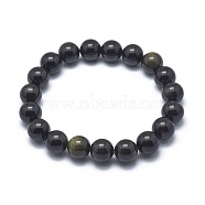 Natural Golden Sheen Obsidian Bead Stretch Bracelets, Round, 2 inch~2-1/8 inch(5.2~5.5cm), Bead: 10mm(BJEW-K212-C-020)