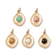 Natural Gemstone Charms, with Ion Plating(IP) Golden Tone 304 Stainless Steel Findings, Mixed Dyed and Undyed, Oval, 14x10x4mm, Jump Ring: 4x0.5mm, Inner Diameter: 2.5mm(STAS-C048-02G)