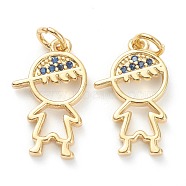 Brass Micro Pave Blue Cubic Zirconia Pendants, Long-Lasting Plated, Boy, Real 18K Gold Plated, 18.5x11x1.5mm, Hole: 3.6mm(ZIRC-J041-16A)