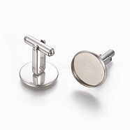 304 Stainless Steel Cufflinks Settings, Flat Round, Stainless Steel Color, Tray: 16mm, 27x18mm(STAS-E471-03A-P)