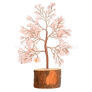 Natural Rose Quartz Chips Tree of Life Decorations, Column Wood Base with Copper Wire Feng Shui Energy Stone Gift for Home Office Desktop Decoration, 60x160mm(PW-WG59627-05)