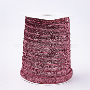 Glitter Sparkle Ribbon, Polyester & Nylon Ribbon, Light Coral, 3/8 inch(9.5~10mm), about 50yards/roll(45.72m/roll)(SRIB-T002-01B-22)