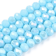 Electroplate Glass Beads Strands, Opaque Solid Color, AB Color Plated, Faceted, Rondelle, Light Sky Blue, 10x8mm, Hole: 1mm, about 65~66pcs/strand, 20.8~21.2 inch(53~54cm)(EGLA-A034-P10mm-B14)
