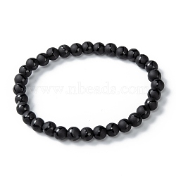 Frosted Glass Beads Stretch Bracelets, Round with Rhombus Pattern, Black, Beads: 6mm, Inner Diameter: 2 inch(5.1cm)(BJEW-I296-08A)