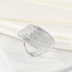 Anti-Tarnish 304 Stainless Steel Rectangle Open Cuff Rings, Statement Rings for Women, Stainless Steel Color, Rectangle: 23.5x30mm, Inner Diameter: Adjustable(RJEW-M047-12P)