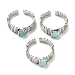 Natural Larimar Adjustable Rings, with Platinum Brass Findings, Long-Lasting Plated, Jewely for Women, Rectangle, Adjustable(RJEW-K269-12P-07)