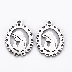 201 Stainless Steel Pendants, Cut, Oval with Woman, Stainless Steel Color, 17.5x12.5x1mm, Hole: 1.5mm(STAS-Q240-067P)