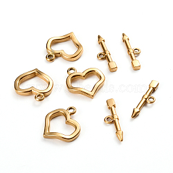 Ion Plating(IP) 304 Stainless Steel Toggle Clasps, Heart & Arrow, Golden, Ring: 20x18x3mm, Hole: 2mm, Bar: 23.5x6.5x2.5mm, Hole: 1.8mm(STAS-D142-02A-G)