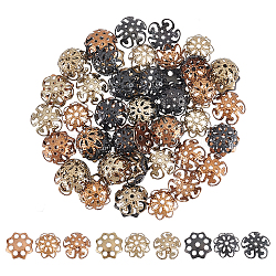 72Pcs 9 Style Ion Plating(IP) 304 Stainless Steel Bead Caps, Flower, Multi-Petal, Mixed Color, 10~10.5x9~10.5x1.5~4.5mm, Hole: 0.6~1mm, 8pcs/style(STAS-UN0049-12)