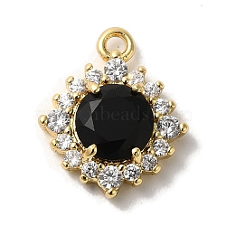 Brass Micro Pave Clear Cubic Zirconia Pendants, Real 18k Gold Plated, Rhombus, Black, 11.5x9.5x3mm, Hole: 1mm(KK-S391-01G-E)