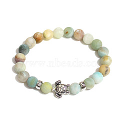 Flower Amazonite Round Beaded Stretch Bracelet with Turtle(UL4697-3)