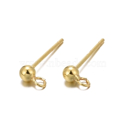 925 Sterling Silver Ear Stud Findings, Earring Posts Carved with 925, Golden, 14mm, head: 6x3mm, Hole: 1mm, Pin: 0.7mm(STER-K167-042B-G)