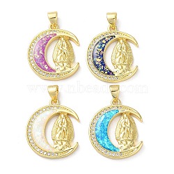 Brass Micro Pave Clear Cubic Zirconia Pendants, with Synthetic Opal, Real 18K Gold Plated, Human, Moon, 22.5x18.5x2.5mm, Hole: 5x3.5mm(KK-C045-13G)