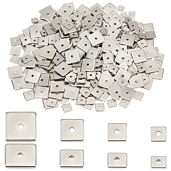 Elite 400Pcs 4 Styles 304 Stainless Steel Spacer Beads, Square, Stainless Steel Color, 4~8x4~8x0.8~1mm, Hole: 1.2mm, 100pcs/style(STAS-PH0019-77)