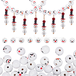 108Pcs 9 Styles Schima Wood Beads, Round with Snowman, Mixed Shapes, 20mm, Hole: 5mm, 12pcs/style(WOOD-AR0001-51)