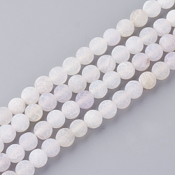 Natural Fire Crackle Agate Bead Strands, Frosted, Dyed, Round, Floral White, 8mm, Hole: 1.5mm, about 48pcs/strand, 15.1 inch(X-G-S216-8mm-09)