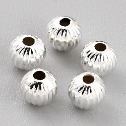 Long-Lasting Plated Brass Beads, Corrugated Beads, Round, 925 Sterling Silver Plated, 5x4.5mm, Hole: 1.5mm(X-KK-O133-001C-S)