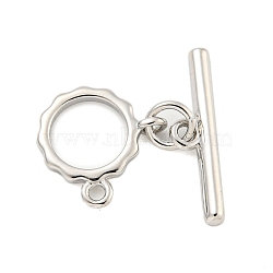 Brass Toggle Clasps, Flower, Platinum, Ring: 12x11.5x1.5mm, Hole: 1.2mm, Bar: 16.8x4.3x2mm, Hole: 1.4mm.(KK-A223-08P)