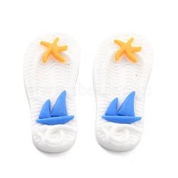 Opaque Resin Cabochons, Ocean Theme, Flip Flops with Starfish & Sailboat, White, 33.5x15.5x5.8mm(RESI-C010-02)