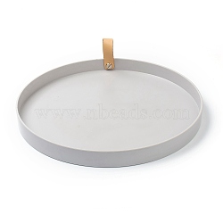 Round ABS Plastic Desktop Storage Tray, with PU Leather Handle, Jewelry Trays, Snack Tray Plate, for Living Room Kitchen Table Home Decoration, Gainsboro, 26.4x2.4cm(AJEW-H113-D02)