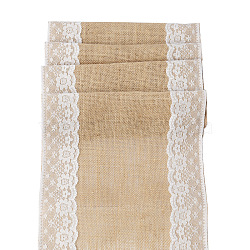 Jute Cloth & Lace Table Runners, for Wedding Party Festival Home Tablecloths Decorations, Rectangle, BurlyWood, 2750x300mm(HULI-PW0002-130B)
