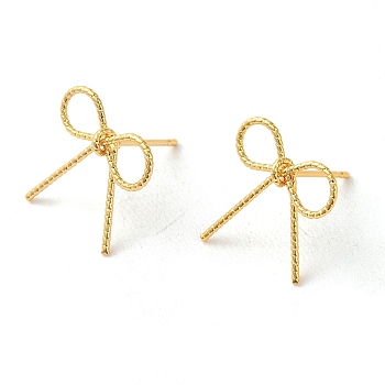 Brass Stud Earrings for Women, Bowknot, Real 18K Gold Plated, 15.5x15.5mm