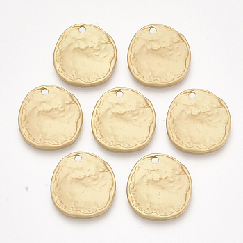 Smooth Surface Alloy Pendants, Hammered, Flat Round, Matte Gold Color, 20x19x2mm, Hole: 1.8mm
