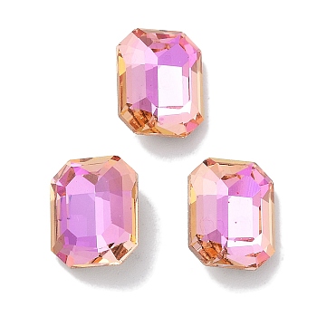 Glass Rhinestone Cabochons, Point Back & Back Plated, Faceted, Rectangle, Fuchsia, 10x8x4.5mm