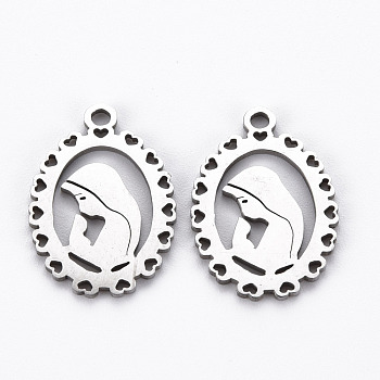 201 Stainless Steel Pendants, Cut, Oval with Woman, Stainless Steel Color, 17.5x12.5x1mm, Hole: 1.5mm
