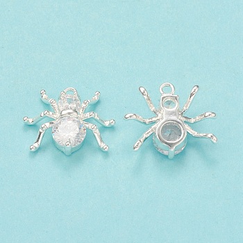 Clear Glass Pendnants, with Brass Findings, Spider Charms, Silver, 14x16.5x4mm, Hole: 1.5mm