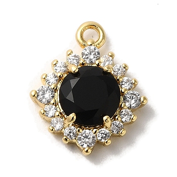 Brass Micro Pave Clear Cubic Zirconia Pendants, Real 18k Gold Plated, Rhombus, Black, 11.5x9.5x3mm, Hole: 1mm