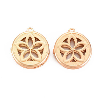 Brass Locket Pendants, Diffuser Locket, Hollow, Flat Round, Light Gold, 28x25.5x5.5mm, Hole: 2mm