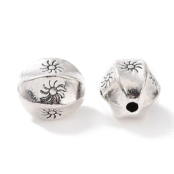 Tibetan Style Alloy Beads, Barrel with Sun, Antique Silver, 11x11x9mm, Hole: 1.6mm, about 366pcs/1000g