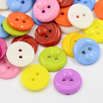 Acrylic Buttons, Plastic Buttons, 2-Hole, Dyed, Flat Round/Animal Face, Mixed Color, 18x3mm, Hole: 2mm