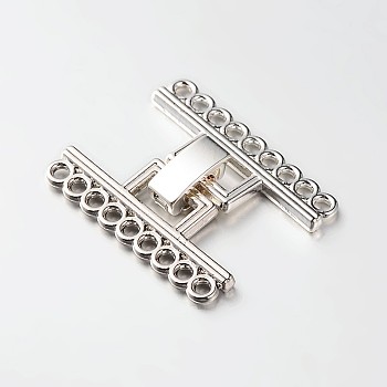 9 Strands Alloy and Brass Fold Over Clasps, 18-Hole, Platinum, 24x29x5mm, Hole: 2mm