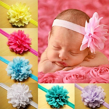 Elastic Baby Headbands, with Random Color Elastic Cord, Cloth Flower Girl Headbands, Mixed Color, 112mm