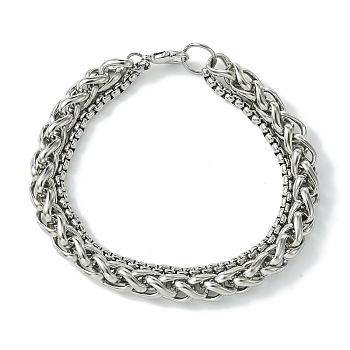 Alloy Wheat Chain & Box Chain Bracelets for Women Men, Lead Free & Cadmium Free, Platinum, 8-5/8 inch(21.8cm)