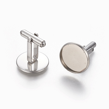 304 Stainless Steel Cufflinks Settings, Flat Round, Stainless Steel Color, Tray: 16mm, 27x18mm