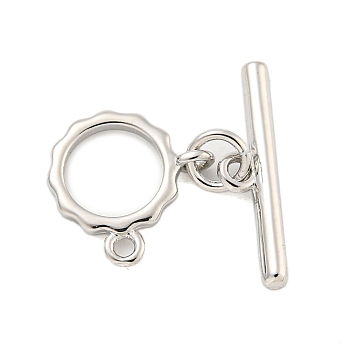 Brass Toggle Clasps, Flower, Platinum, Ring: 12x11.5x1.5mm, Hole: 1.2mm, Bar: 16.8x4.3x2mm, Hole: 1.4mm.