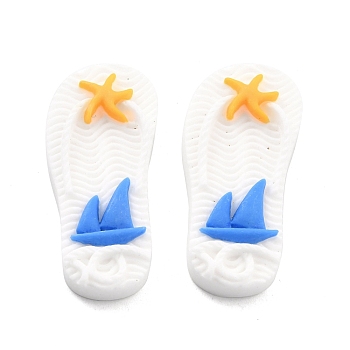 Opaque Resin Cabochons, Ocean Theme, Flip Flops with Starfish & Sailboat, White, 33.5x15.5x5.8mm