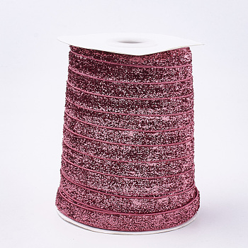 Glitter Sparkle Ribbon, Polyester & Nylon Ribbon, Light Coral, 3/8 inch(9.5~10mm), about 50yards/roll(45.72m/roll)