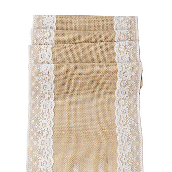 Jute Cloth & Lace Table Runners, for Wedding Party Festival Home Tablecloths Decorations, Rectangle, BurlyWood, 2750x300mm