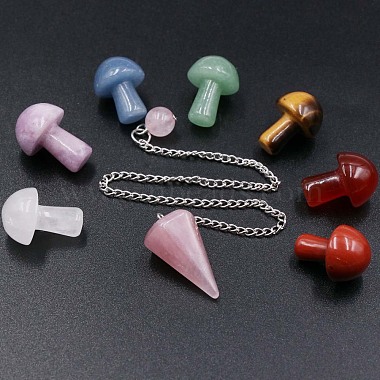 Natural Gemstone Dowsing Pendulum Hexagonal Cone Big Pendants & Mushromm Massage Stone Sets(WG51030-01)-2