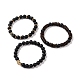 3Pcs Natural Black Agate(Dyed) and Coconut Beads Stretch Bracelets Set(BJEW-JB08933)-4
