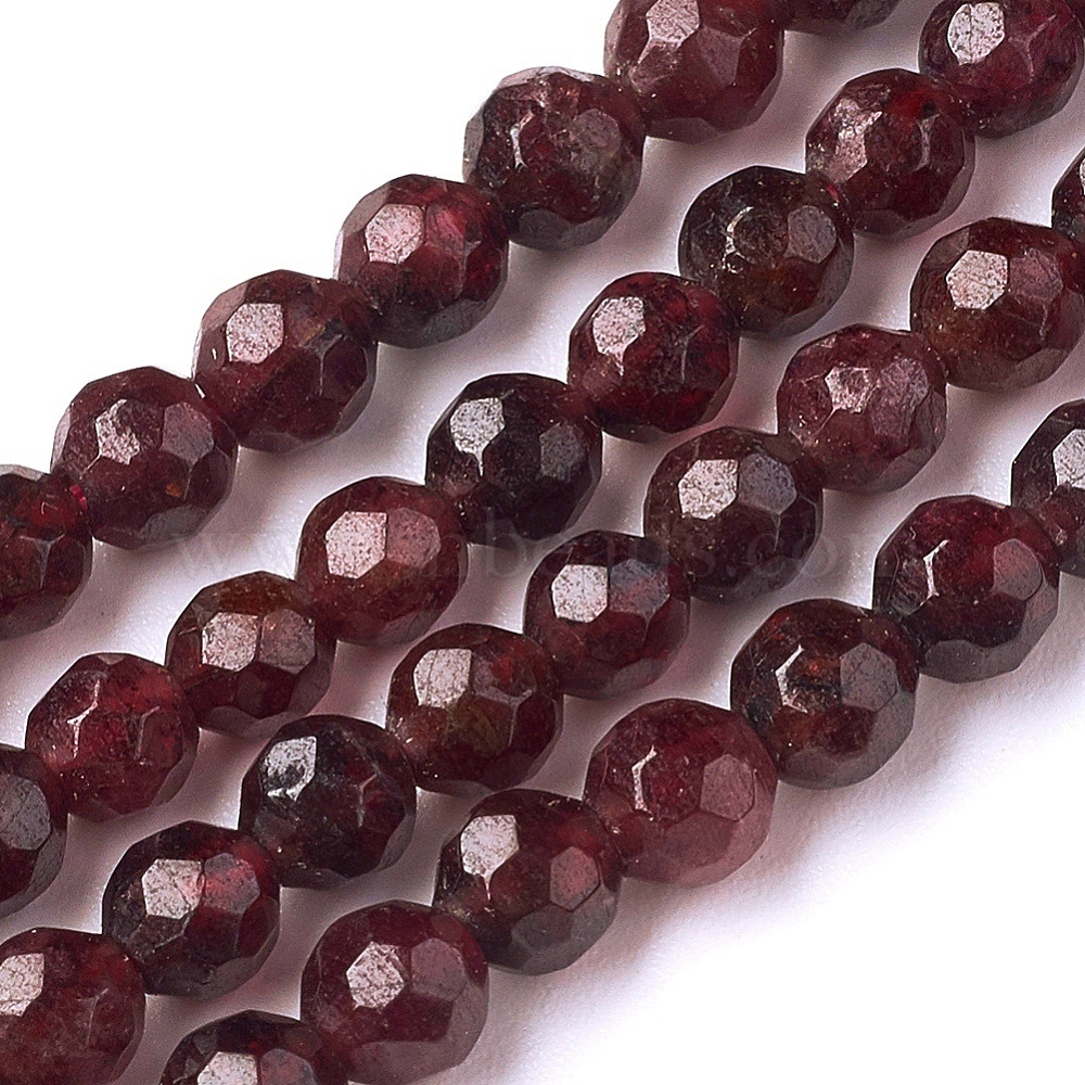 Natural Garnet Beads Strands, Faceted, Round, 4mm, Hole: 1mm, about  91pcs/strand, 15 inch(38.5cm)
