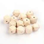 Unfinished Wood Beads, Natural Wooden Beads, Faceted Polygon, Lead Free, Moccasin, 16x16x16mm, Hole: 2~3mm(WOOD-S650-82-16mm-LF)