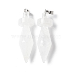 Natural Quartz Crystal Pendants, Bicone Charms, with Brass Findings, Platinum, 48.8~50x14mm, Hole: 6.5x4.5mm(G-C187-03I)